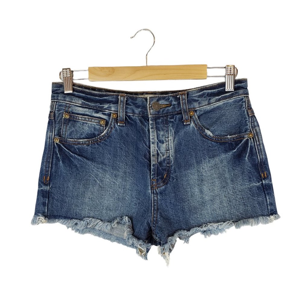 Free People Button-fly Dark-wash Cut-off Shorts Size 26
